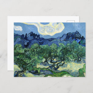 Postal Olivos con los Alpilles en el fondo