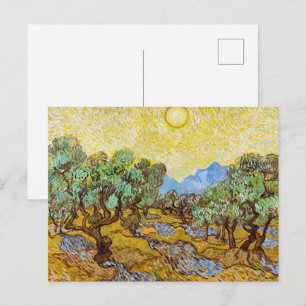 Postal Olivos de Van Gogh - Sol dorado y cielo dorado Art
