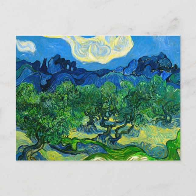 Postal Olivos Van Gogh en un paisaje montañoso (Anverso)