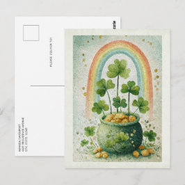 Postal Olla Vintage de Oro y Arcoíris