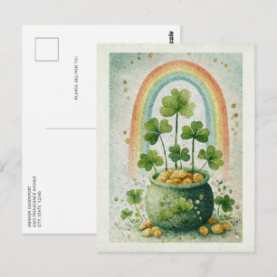 Postal Olla Vintage de Oro y Arcoíris