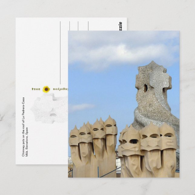 Postal Ollas de chimenea de La Pedrera, Barcelona, España (Anverso / Reverso)