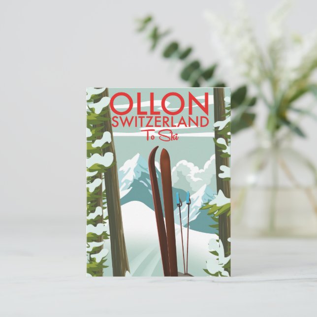 Postal Ollon Suiza Esquí (Anverso de pie)