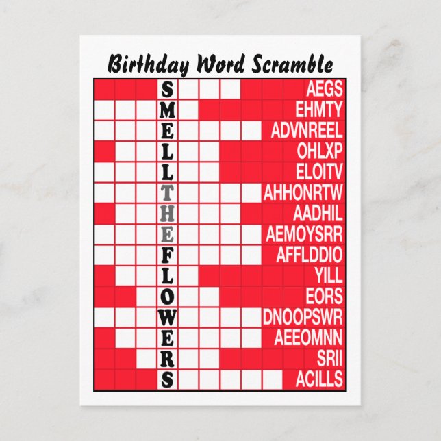 Postal Olor de la palabra flor Scramble (Anverso)