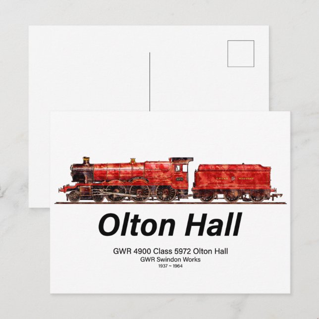 Postal Olton Hall Vintage Steam Train English Locomotive (Anverso / Reverso)