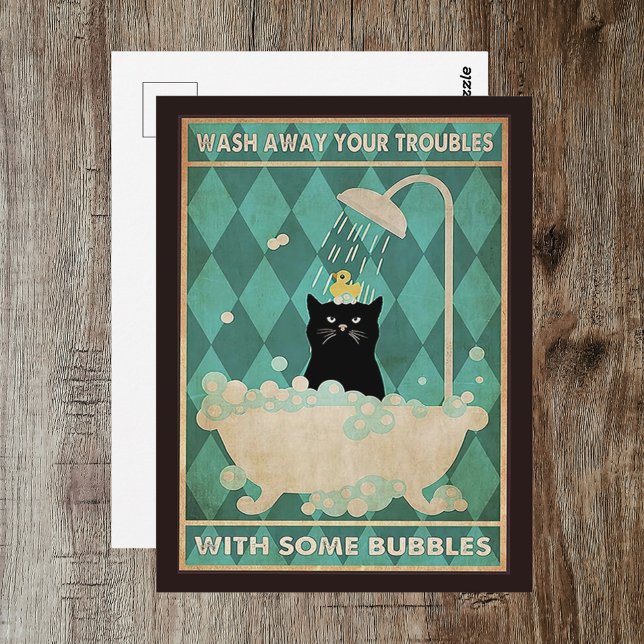 Postal Olvídate de tus Problemas - Gatito Cuidadito Recup (Wash Away Your Troubles - Cute Cat Get Well Postcard
)