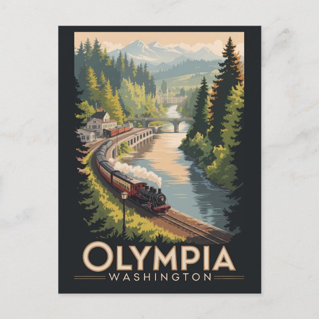 Postal Olympia Washington Illustration Travel Art Vintage (Anverso)
