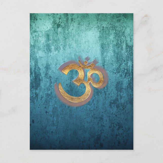 Postal OM azul latón oro damasco Asia Yoga Spiritualität (Anverso)