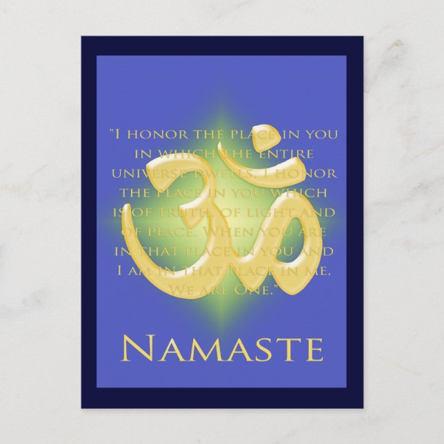 Postal Om en azul y oro - Namaste (Anverso)