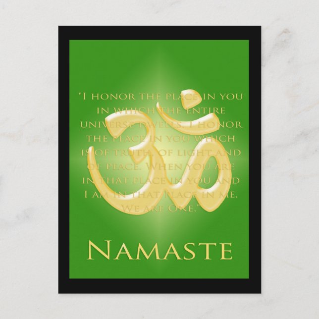 Postal Om en verde y oro - Namaste (Anverso)