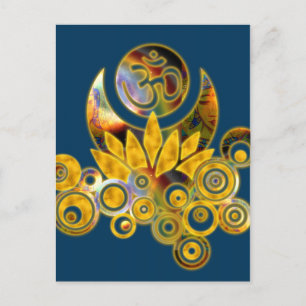 Postal Om Lotus   azul oscuro