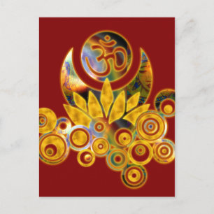Postal Om Lotus rojo oscuro
