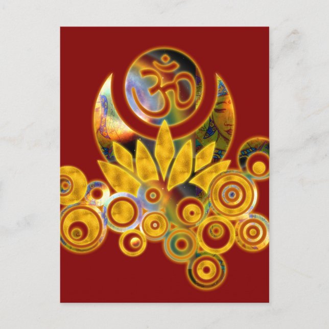 Postal Om Lotus | rojo oscuro (Anverso)