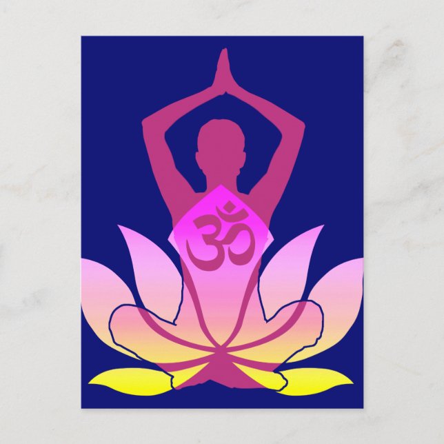 Postal OM Namaste Spiritual Lotus Flower Yoga en azul (Anverso)