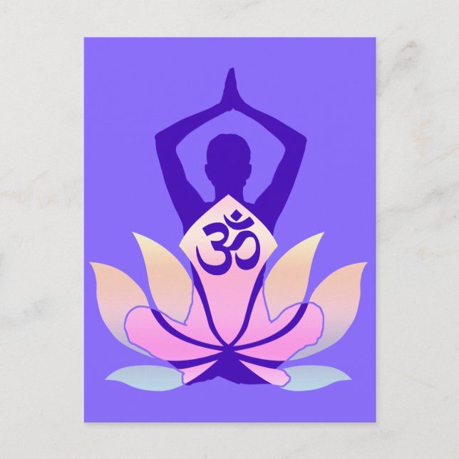 Postal OM Namaste Spiritual Lotus Flower Yoga en malva (Anverso)