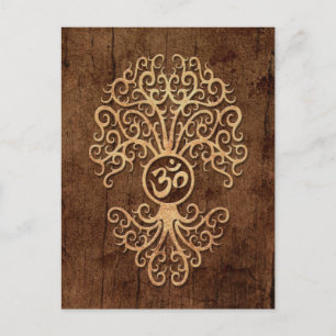 Postal Om Tree con efecto de grano de madera
