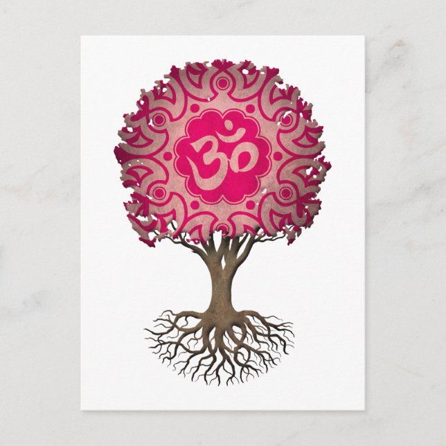 Postal Om Tree de yoga rosa de la vida (Anverso)