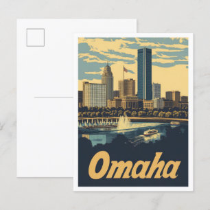 Postal Omaha Nebraska Ilustracion de Viajes de Arte Vinta
