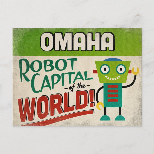 Postal Omaha Nebraska Robot - Gracioso Vintage (Anverso)