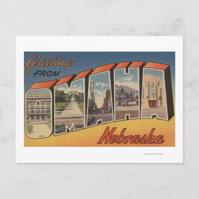 Postal Omaha, NebraskaGrandes Escenas de letrasOmaha, NE (Anverso)