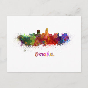 Postal Omaha skyline in watercolor