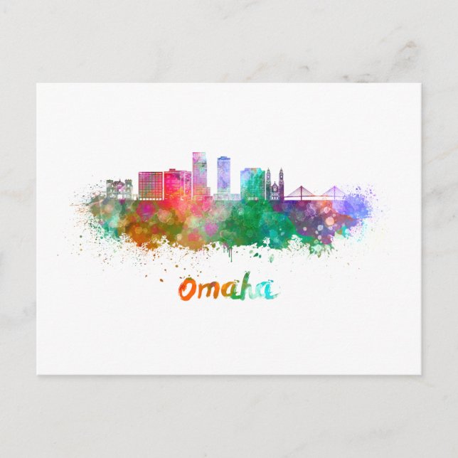 Postal Omaha V2  skyline in watercolor (Anverso)