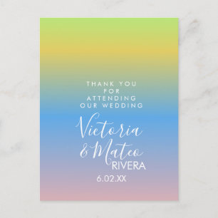 Postal Ombre Arcoíris Amarillo Azul Rosa Boda Agradecer
