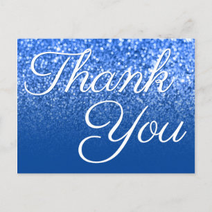 Postal Ombre Azul Profundo Bokeh Glitter Gracias