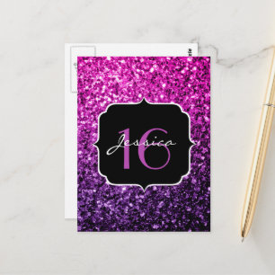 Postal Ombre de purpura y rosa brilla Sweet 16