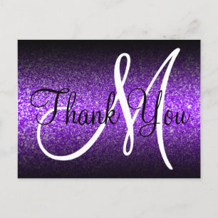 Postal Ombre Negro Brillante Violeta Monograma Gracias