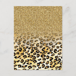 Postal Ombre Purpurina de oro del patrón Leopard moderno