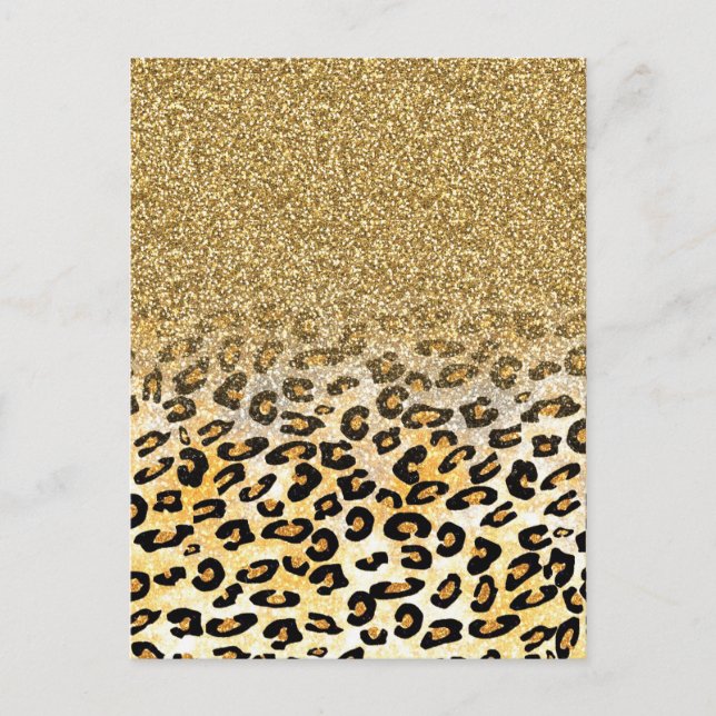 Postal Ombre Purpurina de oro del patrón Leopard moderno (Anverso)