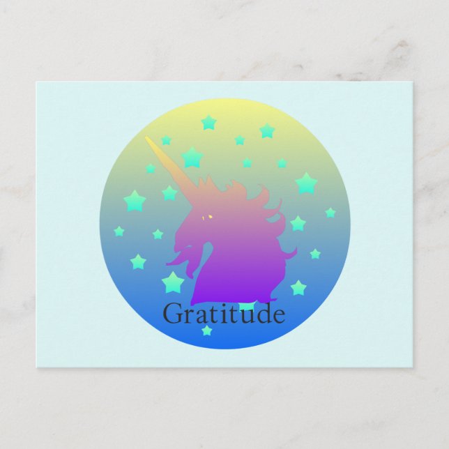 Postal "Ombre unicornio con gratitud de palabra" Postcard (Anverso)