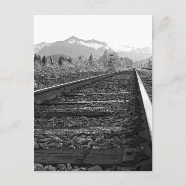 Postal On Track - Foto de pistas de trenes en blanco y ne (Anverso)