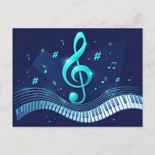 Postal Onda de clave de sol y teclas de piano