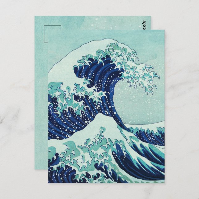 Postal Ondas azules de Hokusai (Anverso / Reverso)