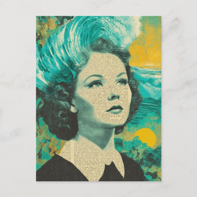 Postal Ondas cerebrales collage de medios mixtos (Anverso)