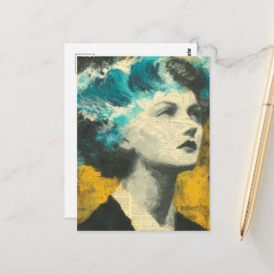 Postal Ondas cerebrales de mujer retro collage de técnica