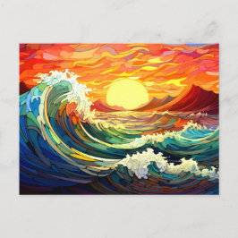 Postal Ondas épicas 7 puesta de sol