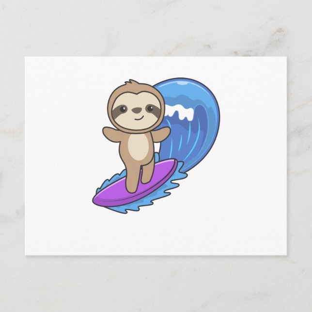Postal Ondas eslovacas de surf montando dulces Sloths (Anverso)
