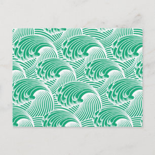 Postal Ondas japonesas vintage, verde jade y blanco