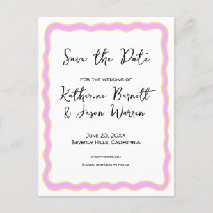 Postal Ondulada Retro Groovy Save the Date Acuarela