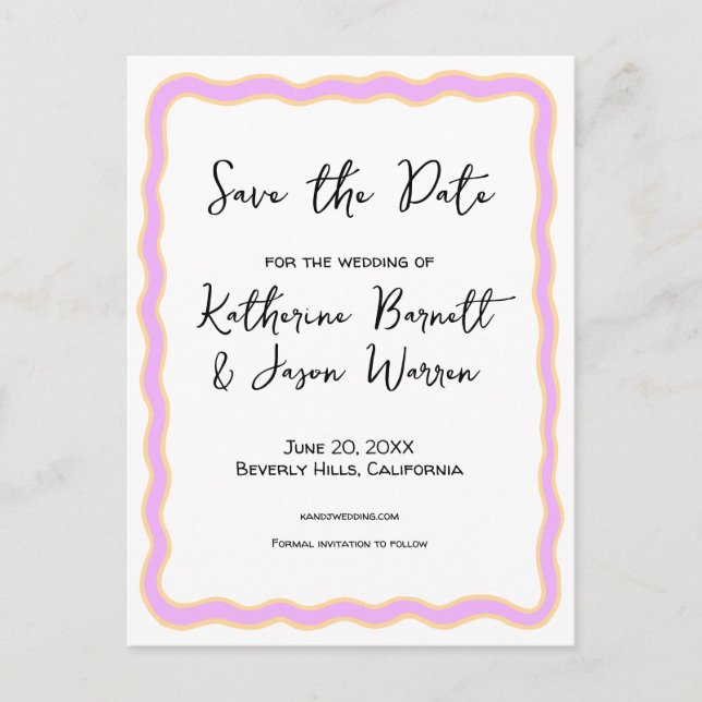 Postal Ondulada Retro Groovy Save the Date Acuarela (Anverso)