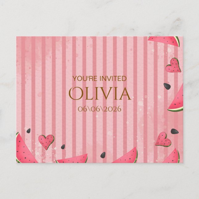 Postal One in a Melon Watermelon First Birthday Invitatio (Anverso)