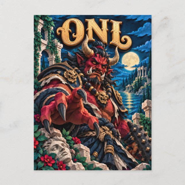 Postal Oni, Monstruo de Corte de Papel (Anverso)