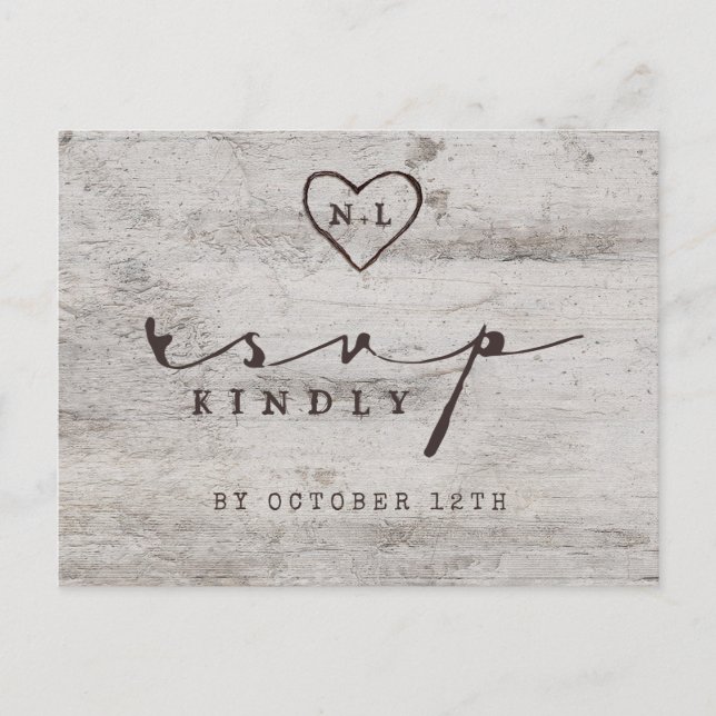 Postal Opción rústica tallada RSVP de la comida de la (Anverso)