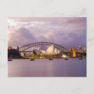 Postal Ópera de Sidney y puente sobre el puerto