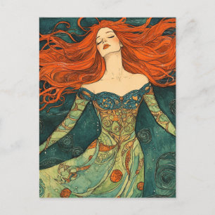 Postal Ophelia con el pelo rojo