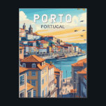 Postal Oporto Portugal Viaje al arte Vintage<br><div class="desc">Diseño de viaje vectorial Porto retro. Porto es una ciudad costera del noroeste de Portugal conocida por sus puentes majestuosos y la producción de vino del puerto.</div>