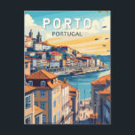 Postal Oporto Portugal Viaje al arte Vintage<br><div class="desc">Diseño de viaje vectorial Porto retro. Porto es una ciudad costera del noroeste de Portugal conocida por sus puentes majestuosos y la producción de vino del puerto.</div>